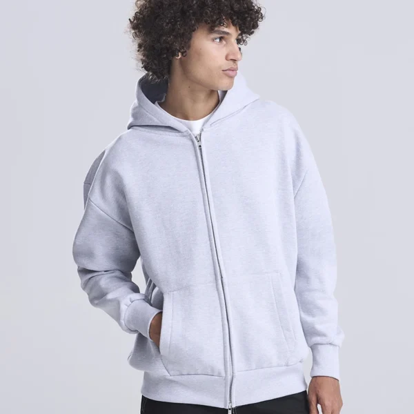 AWDis Signature Heavyweight Zoodie in Heather Grey, worn