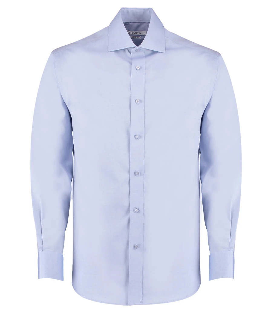Kustom Kit Premium Long Sleeve Classic Fit Oxford Shirt in Light Blue