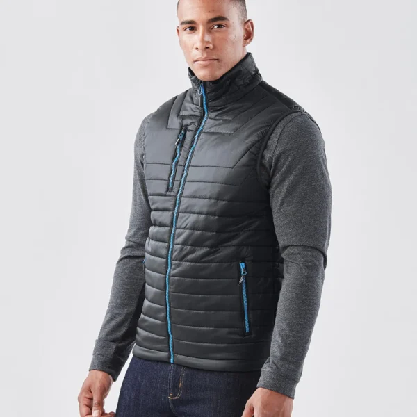 Stormtech Gravity Thermal Bodywarmer in Black/Marine Blue, worn