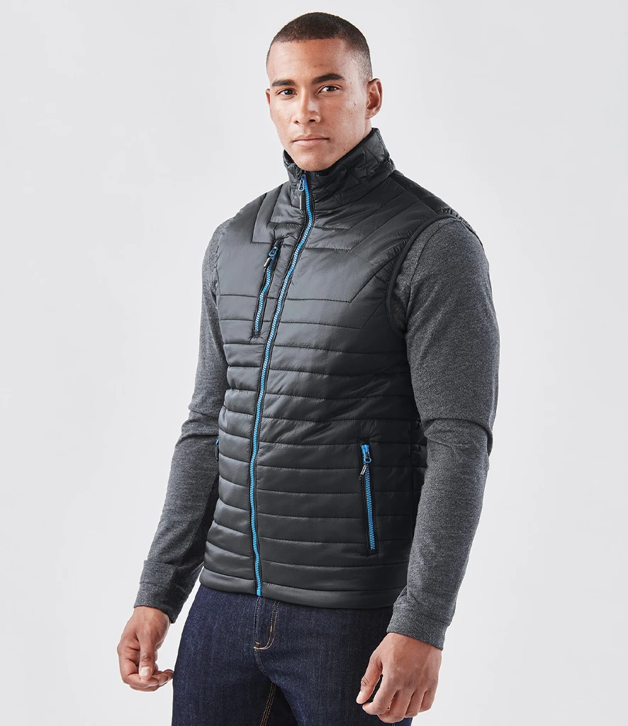 Stormtech Gravity Thermal Bodywarmer in Black/Marine Blue, worn