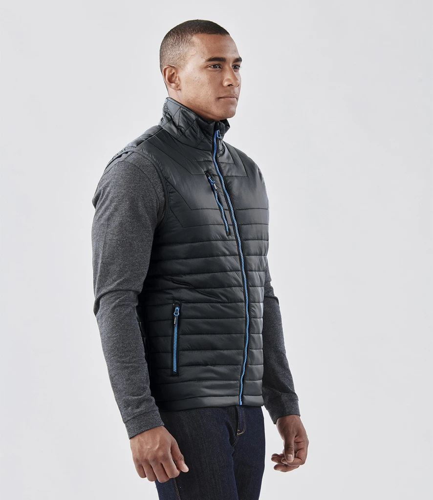 Stormtech Gravity Thermal Bodywarmer in Black/Marine Blue, worn