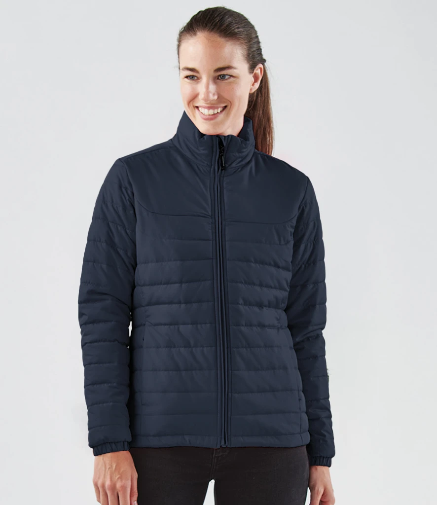 qx1w-nav-model Stormtech Ladies Nautilus Quilted Jacket in Navy, worn