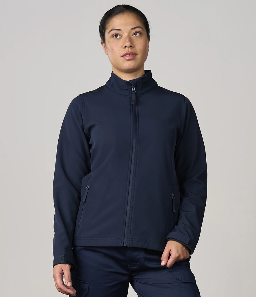 rx500f-nav-model PRO RTX Ladies Pro Two Layer Soft Shell Jacket in Navy, worn