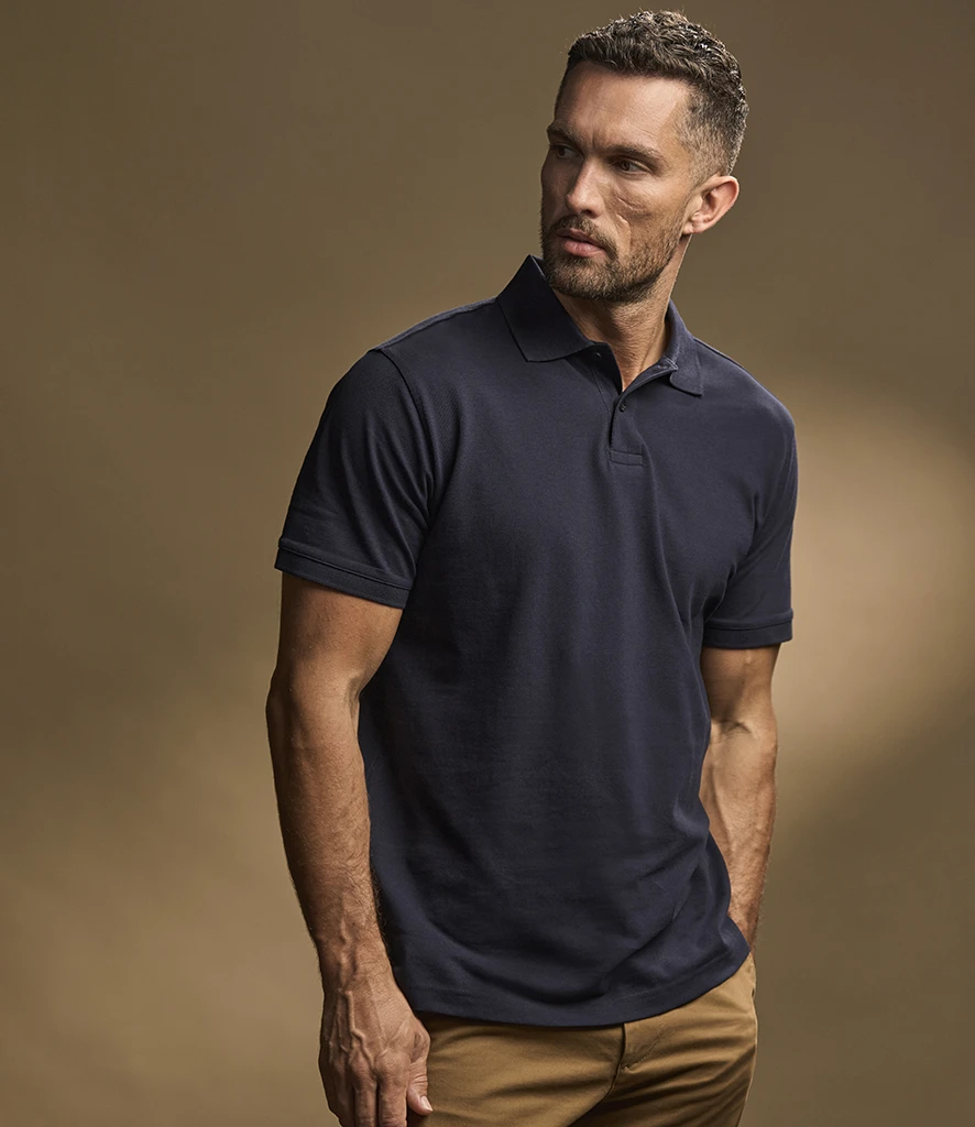 t1400-nav-model Tee Jays Heavy Cotton Pique Polo Shirt in Navy, worn