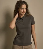 Tee Jays Ladies Heavy Cotton Pique Polo Shirt in Dark Grey, worn