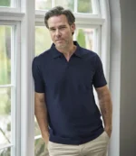 Tee Jays Luxury Stretch V Neck Polo Shirt in Navy, worn
