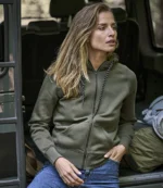 Tee Jays Ladies Fashion Zip Hooded Sweatshirt in Deep Green, worn