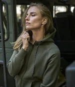Tee Jays Ladies Fashion Zip Hooded Sweatshirt in Deep Green, worn