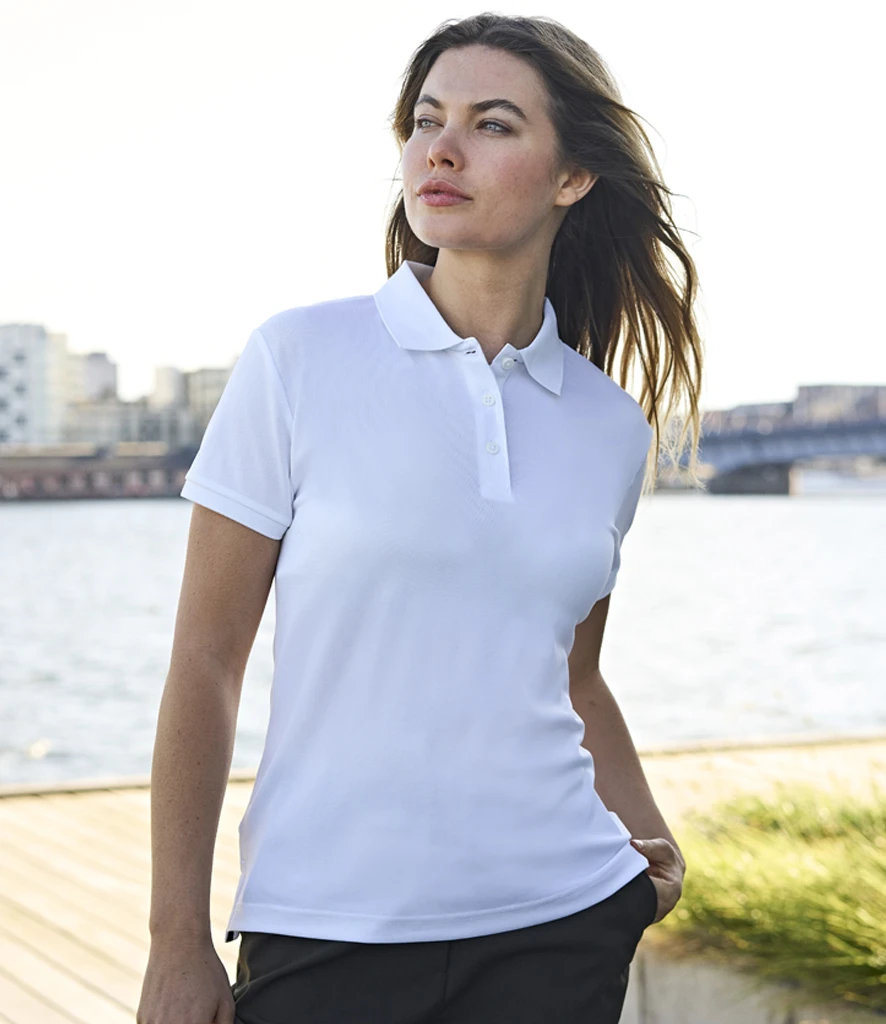 Tee Jays Ladies Club Polo Shirt in White, worn