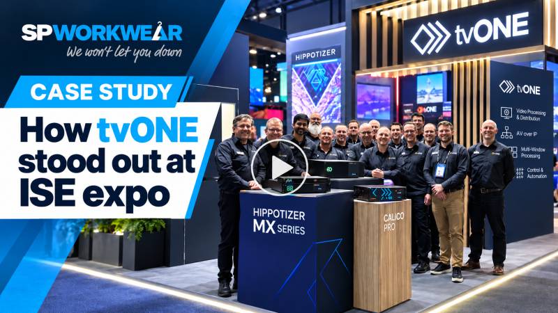 TV One team in branded shirts at ISE