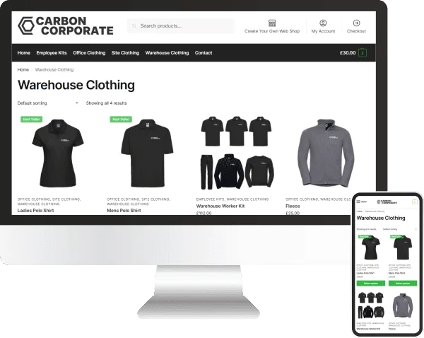 Branded workwear ordering portal on desktop and mobile